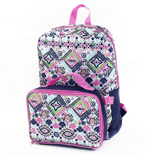 TRIBAL FLORAL PRINT BACKPACK W/LUNCH C/P 6