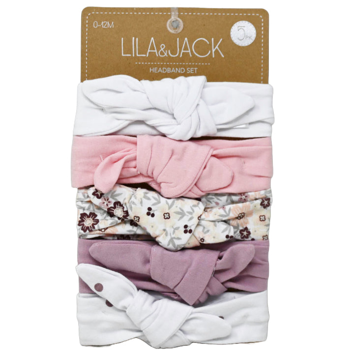 5pc Headband Set-White Pink Floral Purple Dotted Print C/P 48