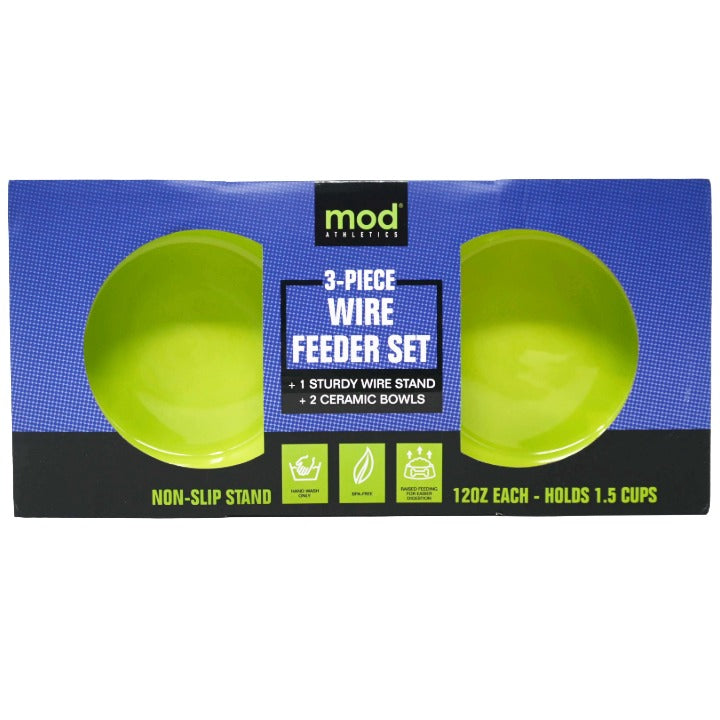 CERAMIC FEED BOWLS 6" W/WIRE STAND EAT UP GREEN C/P 12 MOD