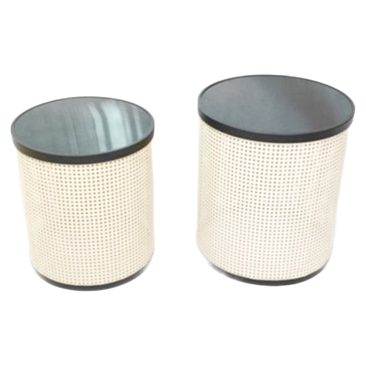 2pc End Table Round Blk Mir Lg Sm C/P 1