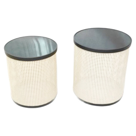 2pc End Table Round Blk Mir Lg Sm C/P 1