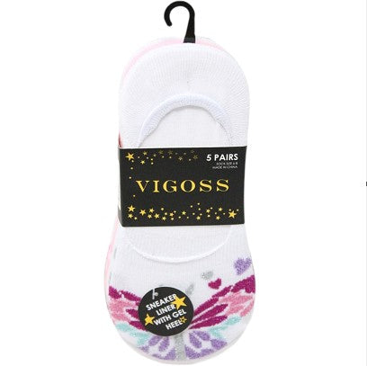 5pk VIGOSS GIRLS MULTICOLOR LINER SOCKS C/P 60
