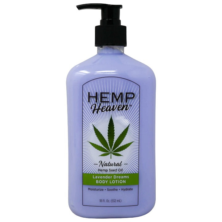 18oz HEMP HEAVEN LAVENDER LOTION WITH PUMP AND PLASTIC WRAP C/P 12
