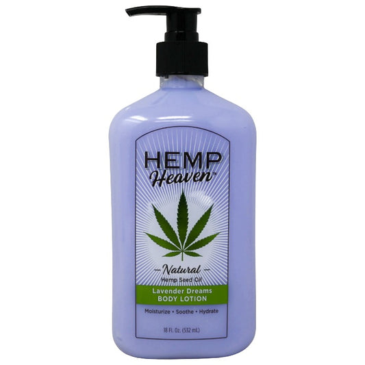 18oz HEMP HEAVEN LAVENDER LOTION WITH PUMP AND PLASTIC WRAP C/P 12