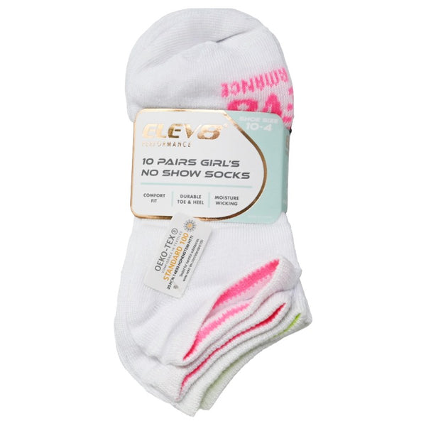 10pk Girls 6-8G Asst WGB No Show Socks C/P 30 ELEV8