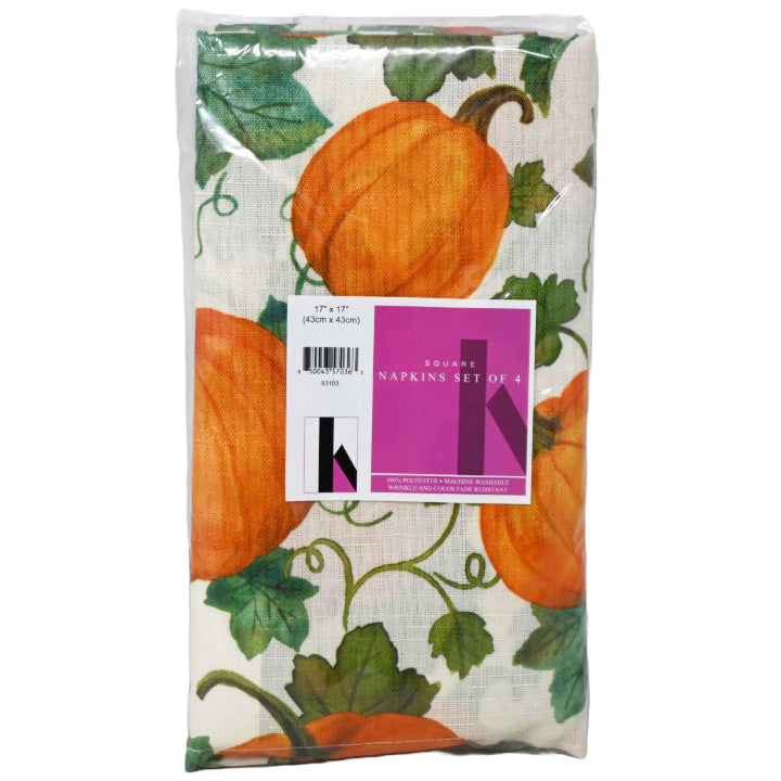 4pk Napkins 17"x17" Polyester Pumpkin Print C/P 36