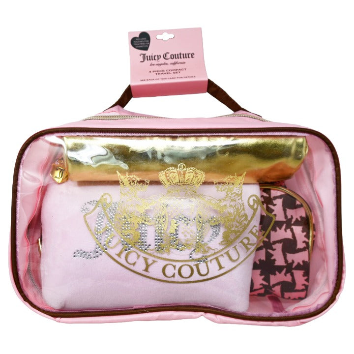4pc PINK NYLON, TERRY, PU & CLEAR PVC TRAVEL SET JUICY COUTURE C/P 16
