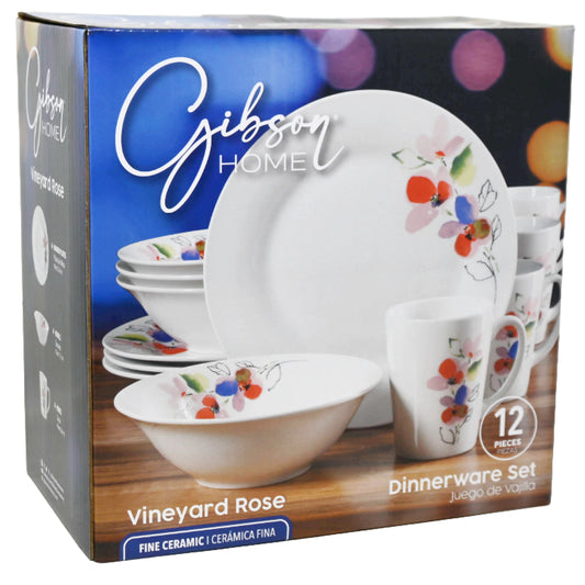 Gibson Home 12pc Dinnerware Set Vineyard Rose Ceramic CB C/P 2