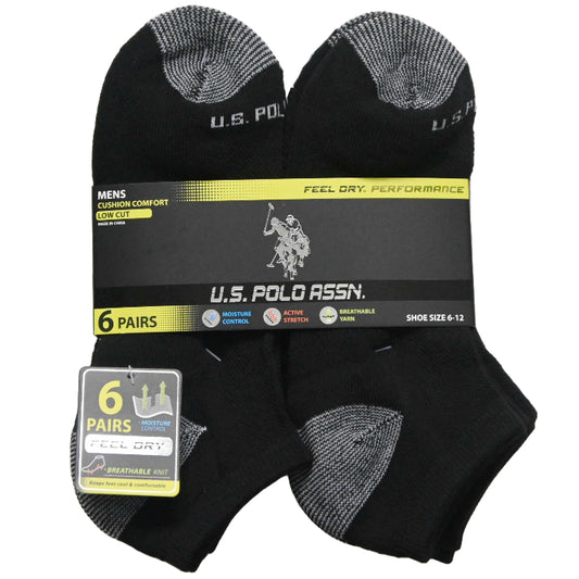 6pk MEN'S BLACK LOW CUT CUSHION SOCKS SIZE 6-12 C/P 48