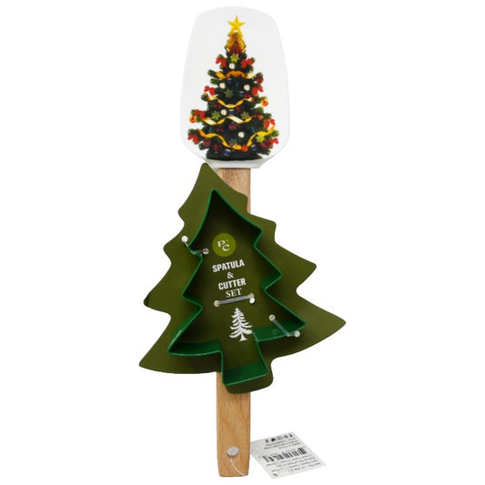 2pc Grn Tree Spatula & Cookie Cutter Scraper Set C/P 24 Phantom Chef Holiday
