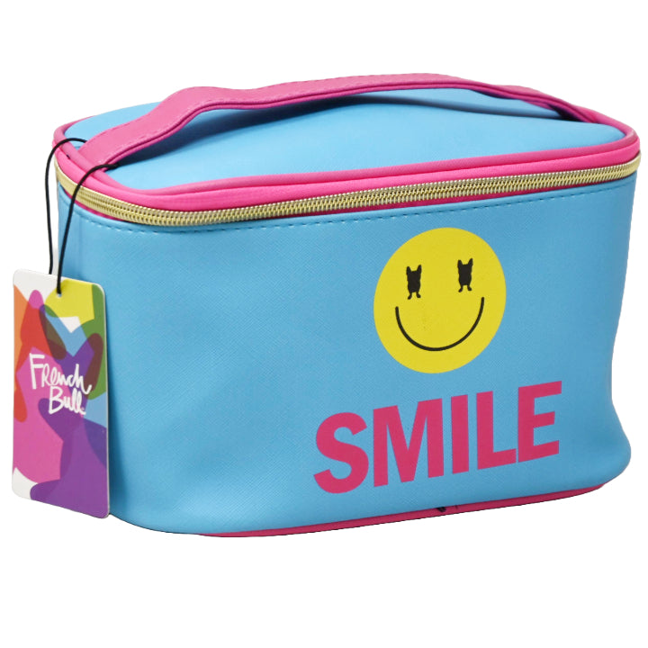 *OUTSIDE OF CA* BLUE SMILE PRINT COSMETIC TRAIN CASE C/P 20