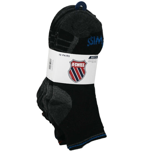 K-SWISS 10PK 9-11 BOYS QTR SOLID SOCKS C/P 36