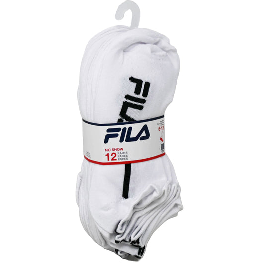 12pk MEN WHITE FILA RACING STRIPE NS SOCKS SIZE 10-13 C/P 60