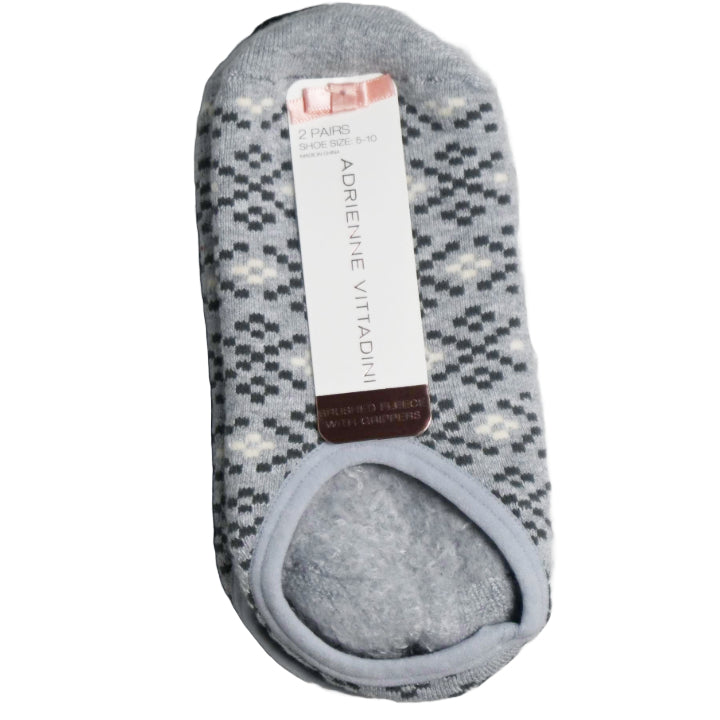 2pk LADIES PRINT/SOLID BOOTIE SLIPPER SOCKS ADRIENNE VITTADINI C/P 60