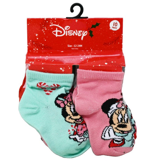 10pk 12-24m MINNIE MOUSE SWEET XMAS QRT SOCKS C/P 60