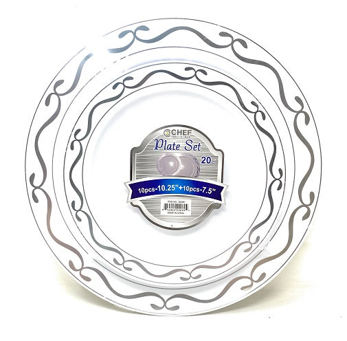 Chef Delicious PLATE SET 20PCS WHITE W/ SILVER SCRIPT C/P 12