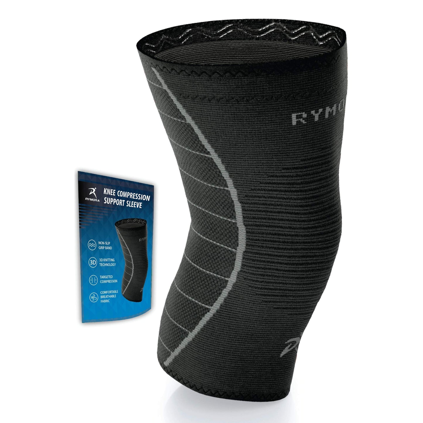 Lrg Black Unisex Knee Support Brace Compression Sleeves Rymora C/P 120