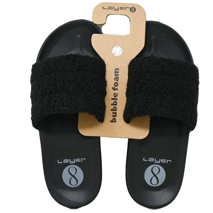 WOMEN BLACK TEDDY BUBBLE FOAM SLIPPERS ASST SIZE LAYER 8 C/P 36