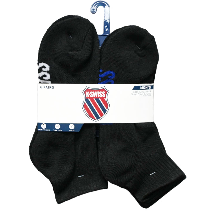 6PK 10-13 MENS HF CUSH QTR SOLID SOCKS K-SWISS C/P 36