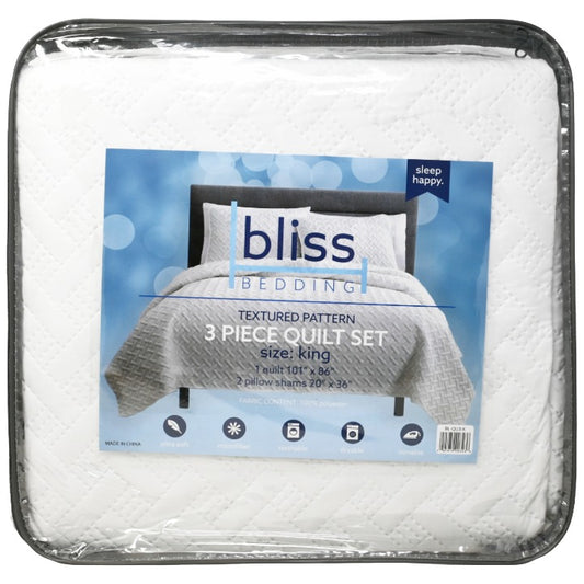 3pc Wht King Quilt Set C/P 7 Bliss