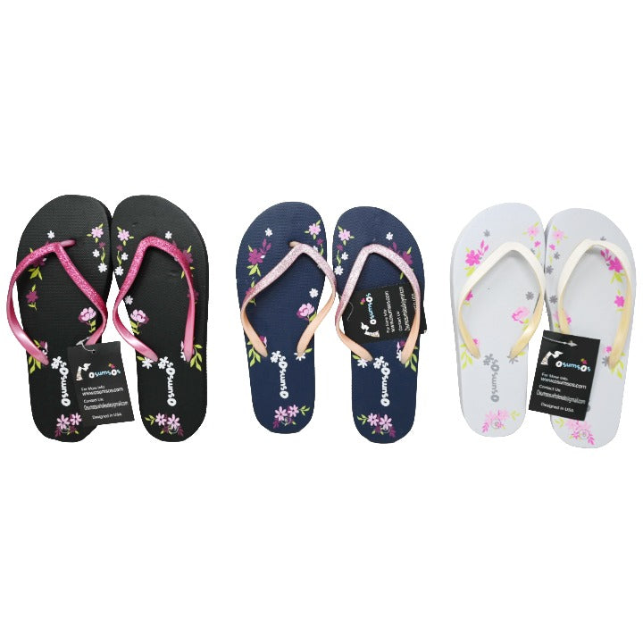 *OUT OF CA* WOMEN FLIP FLOPS wROSES PRINT 3-ASST COLOR/6-ASST SIZE C/P 36
