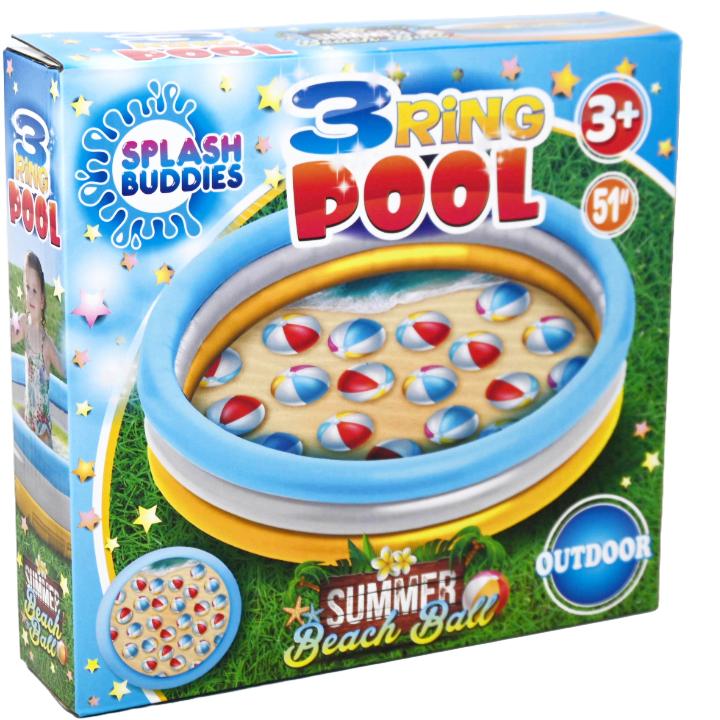 51"BEACH BALL PRINT 3-RING KIDS POOL C/P 6