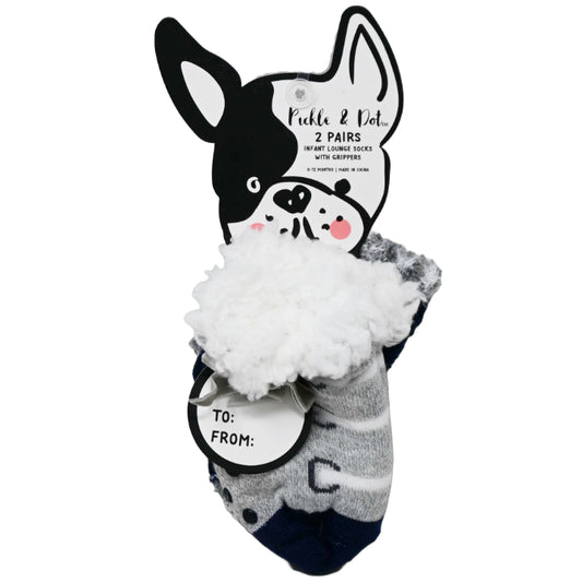 2pk BABY GREY COZY SOCKS W/SHERPA ASST SIZE C/P 60