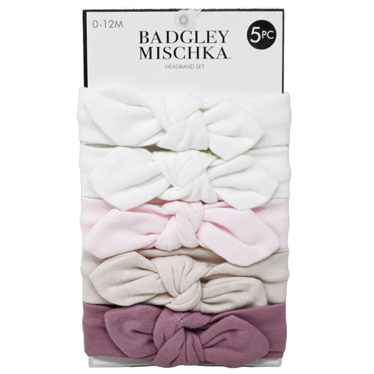 5pc KNot Headbands -White & Dots Print & Cream & Mauve C/P 72