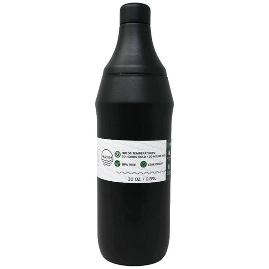 Blk 30oz SS DW Bottle w/2 Lids C/P 24 Mayim