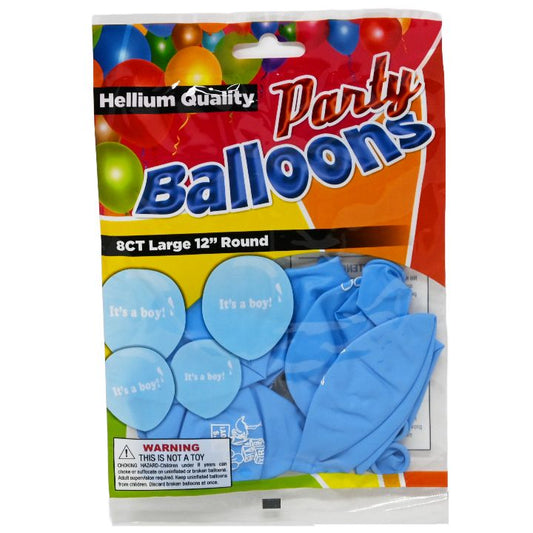 8ct HELIUM QUALITY "IT'S A BOY" BLUE PARTY BALLOONS C/P 48