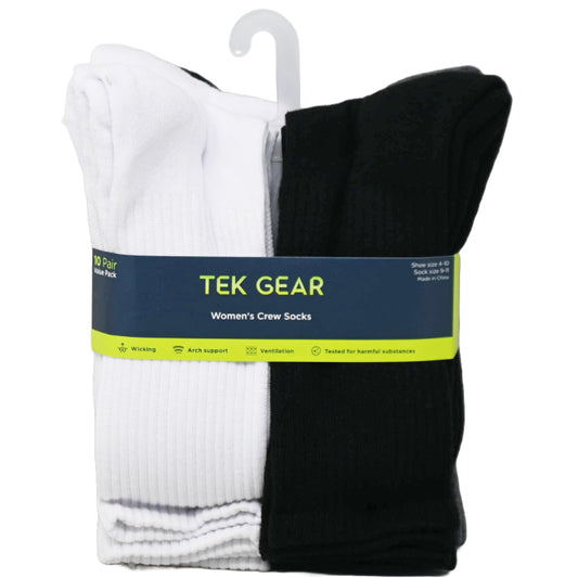 10pk TEK GEAR BASIC HC CREW SOCKS SIZE 9-11 C/P 24
