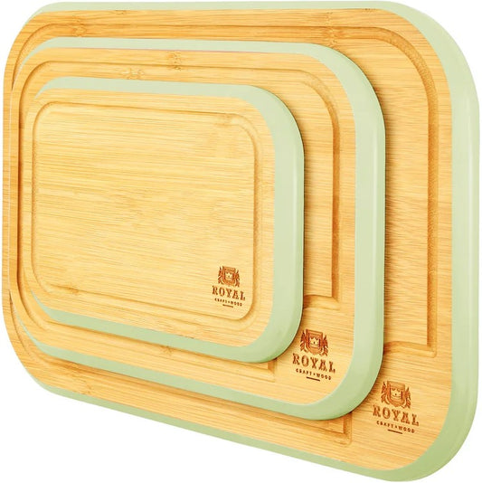 3pc GREEN ROUNDED BAMBOO CUTTING BOARD SET C/P 8