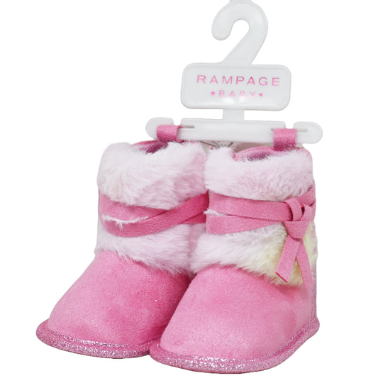 INFANT GIRLS MICROSUEDE BOOTS W/FAUX FUR BOW ASST SIZE C/P 18