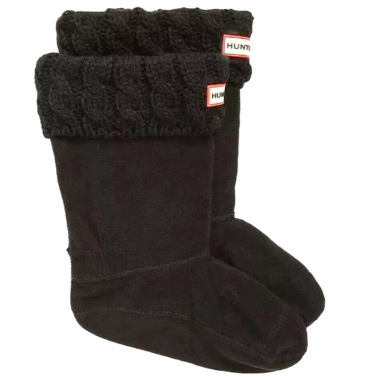 XS. KIDS BLACK CABLE BOOT SOCKS - ACRYLIC SOLID C/P 24