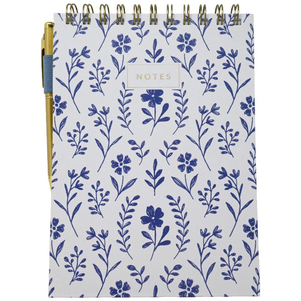 Blue Floral Spiral Notebook with Pen C/P 36 Gooseberry Moon