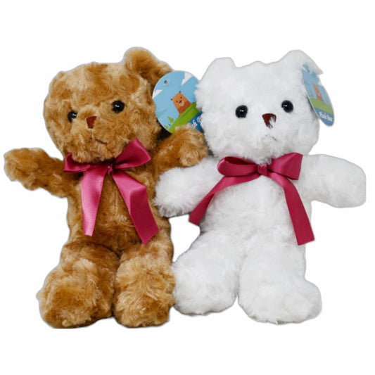 8.25" PLUSH BEAR WITH RIBBON BEIGE & WHITE C/P 12