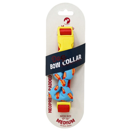 DOG COLLAR W/BOW HOT DOG BLUE/RED C/P 48 DOGHAUS
