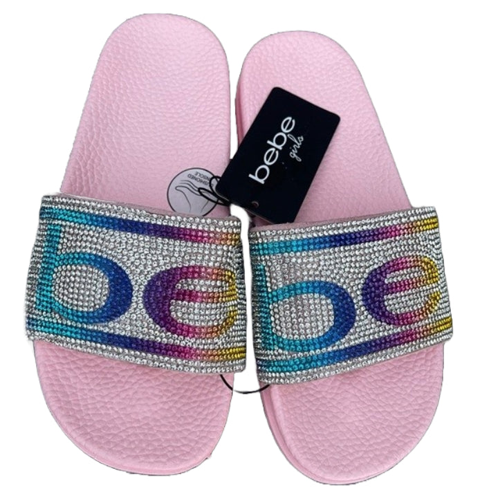 BEBE PINK MULTI GIRLS METALLIC SLIDE SANDALS W/RHINESTONES ASST SIZE C/P 12
