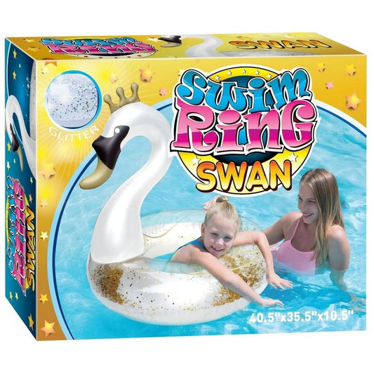 INFLATABLE SWAN GLITTER POOL FLOAT RING C/P 12