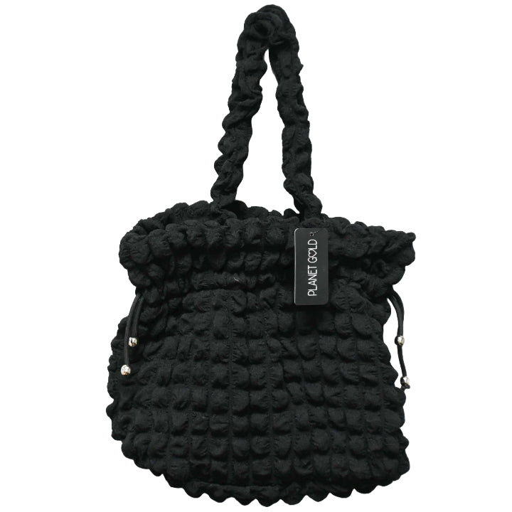 BLACK QUILTED DRAWSTING HANDBAG C/P 12