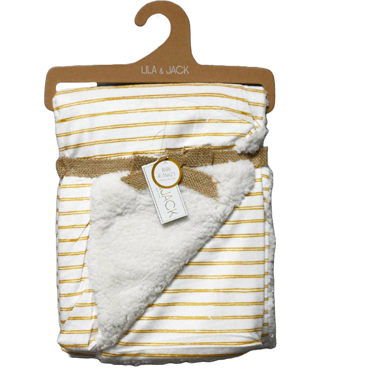 1pc Mink & Sherpa Blanket - Mustard Stripes Print C/P 48