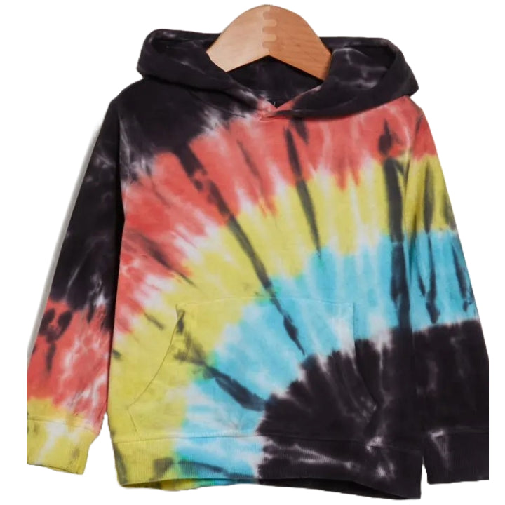 BOYS RAINBOW TIE DYE SIZE 4-7 FRENCH TERRY POPOVER HOODIE C/P 24