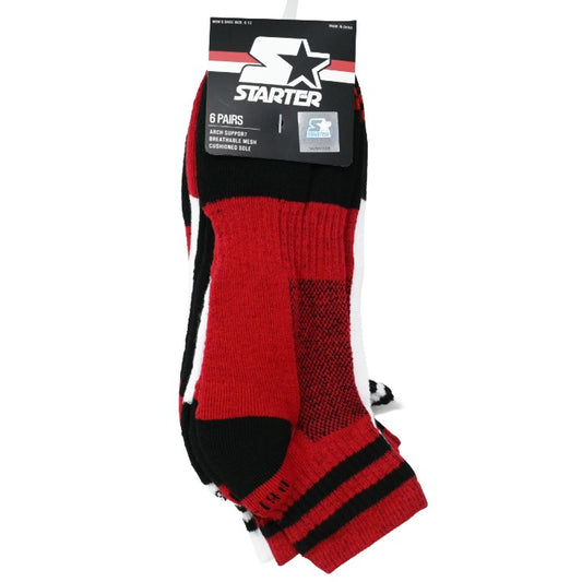 6pk Mens R/B/W Asst Athl Stadium Quarter Socks C/P 24 STARTER