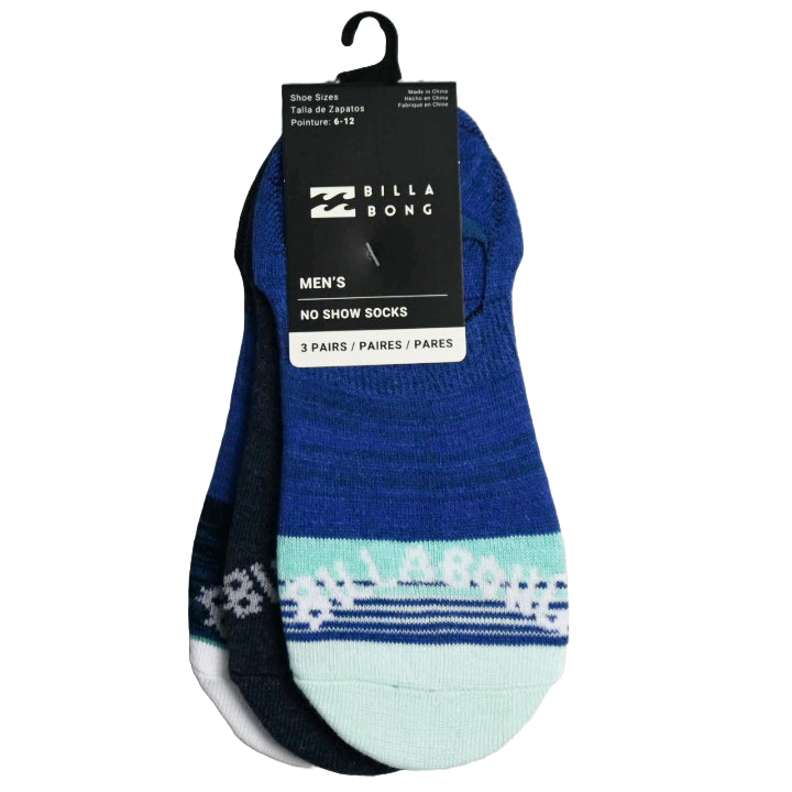 3pk BILLABONG MENS MULTI STRIPE FB NS SOCKS SIZE 10-13 C/P 60
