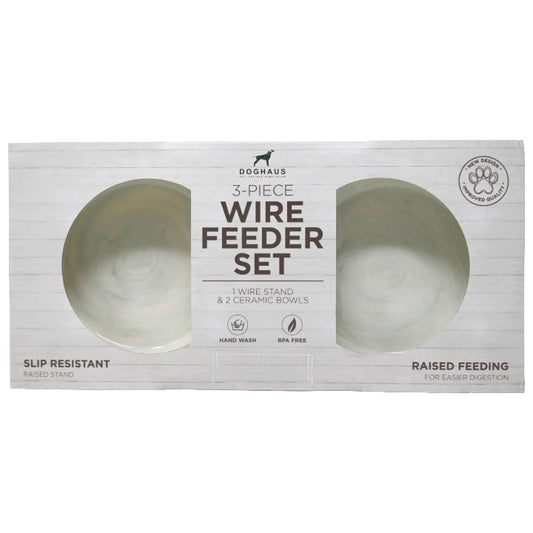 CERAMIC FEED BOWLS 6" W/WIRE STAND SEAFOAM C/P 12