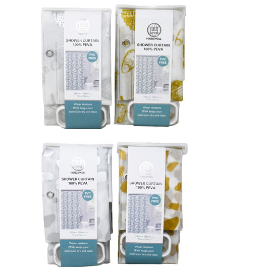 71"x71" "AS IS" PEVA PRINTED SHOWER CURTAIN W/HOOKS 6-ASST C/P 48