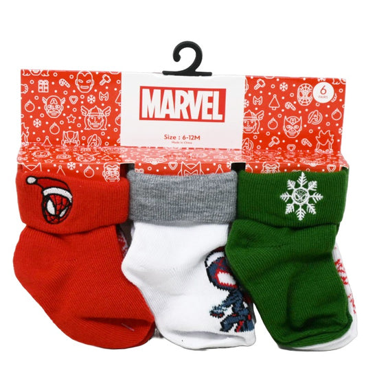 6pk 6-12m SPIDERMAN WEB CRAWLER TURN CUFF SOCKS C/P 60