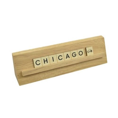 8x2 CHICAGO Print Puzzle Piece Wedge Wood Stand Tabletop C/P 24