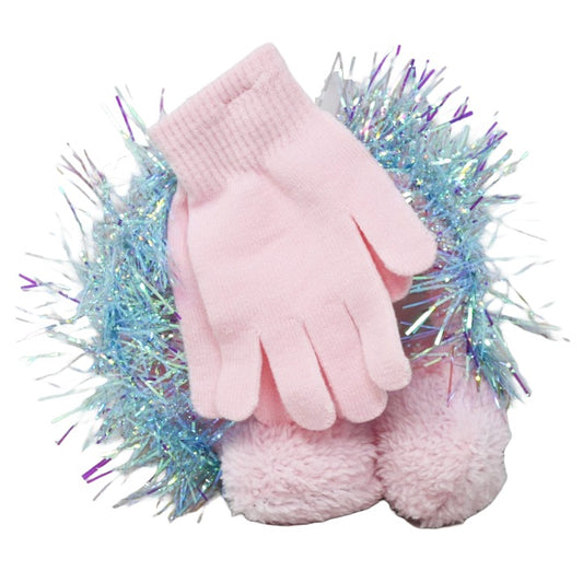 2pc Girls Pink Earmuff Glove Set Confetti C/P 24