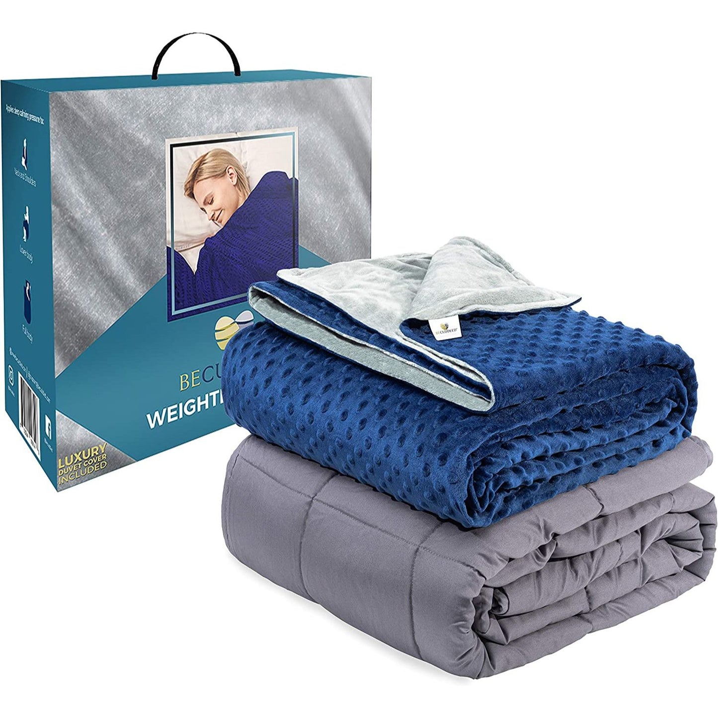 15lbs QUEEN SIZE DARK GRAY WEIGHTED BLANKET WITH NAVY/GRAY DUVET C/P 1